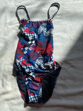 Girls 14/16/Women’s Small Speedo Red & Blue Star Pattern One-Piece Swimsuit